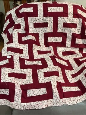 Burgundy and White Patchwork Quilt top only